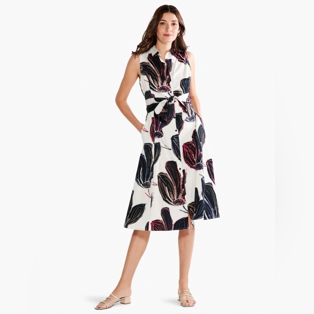 NIC & ZOE Stamped Flowers Shirt Dress Size M Vacation Work Party Sleeveless Midi